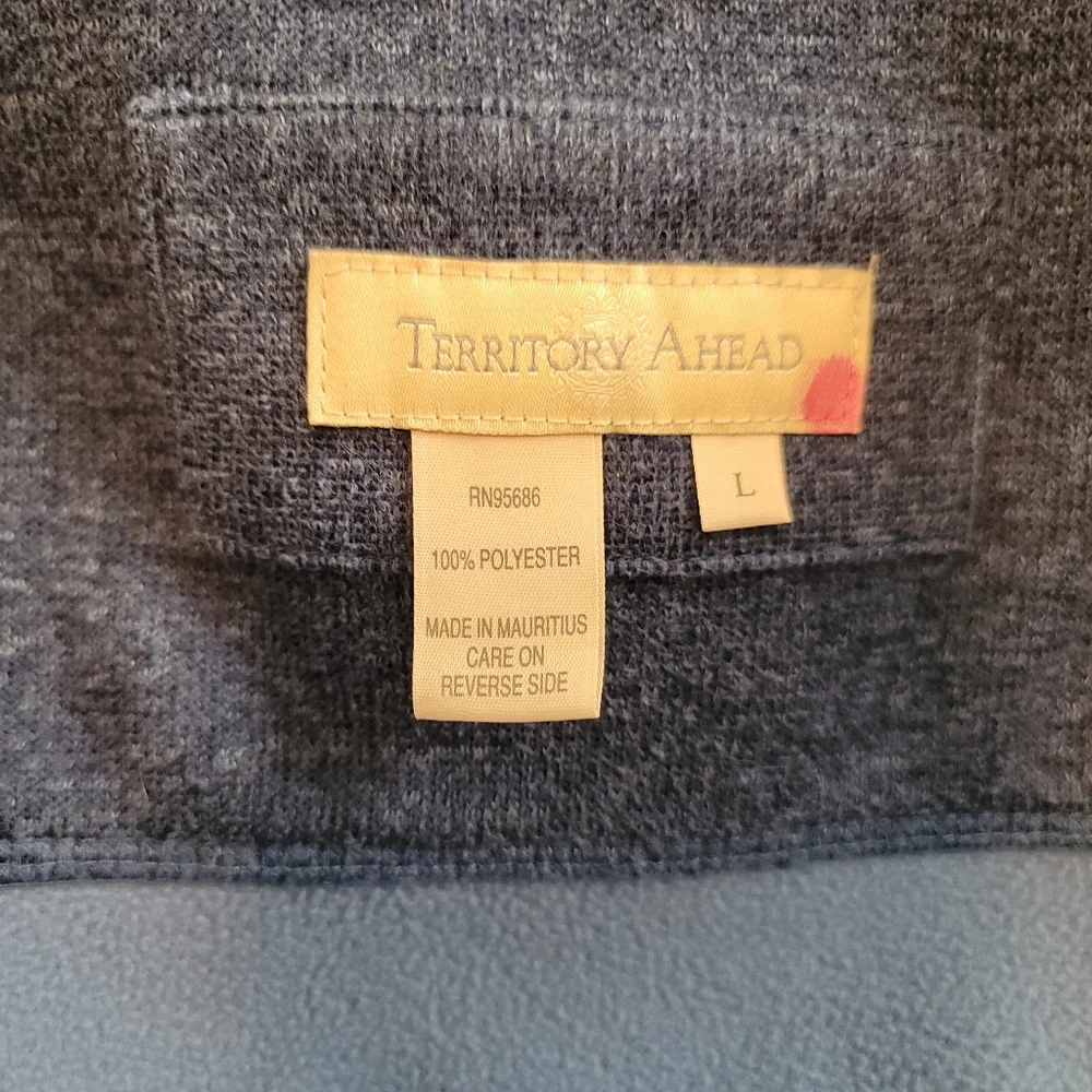 Territory Ahead Vintage Heather Blue V Neck Full Zip-Up Fleece Jacket Size L - Picture 8 of 9